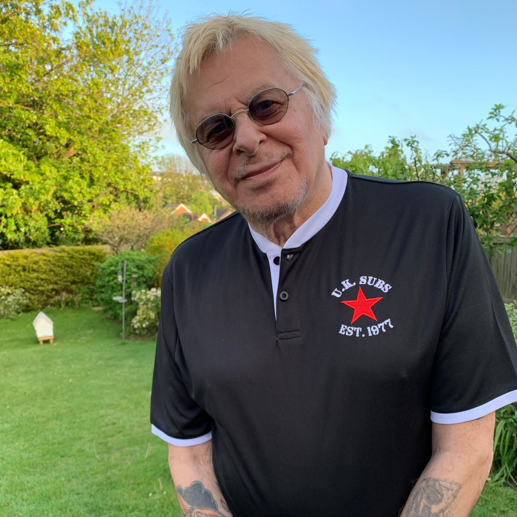 UK SUBS - Black Sports Tee with White Trim