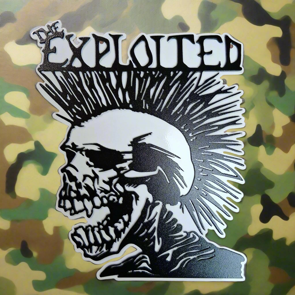 The Exploited - Mohawk  Skull - White Backed - Metal Wall Art