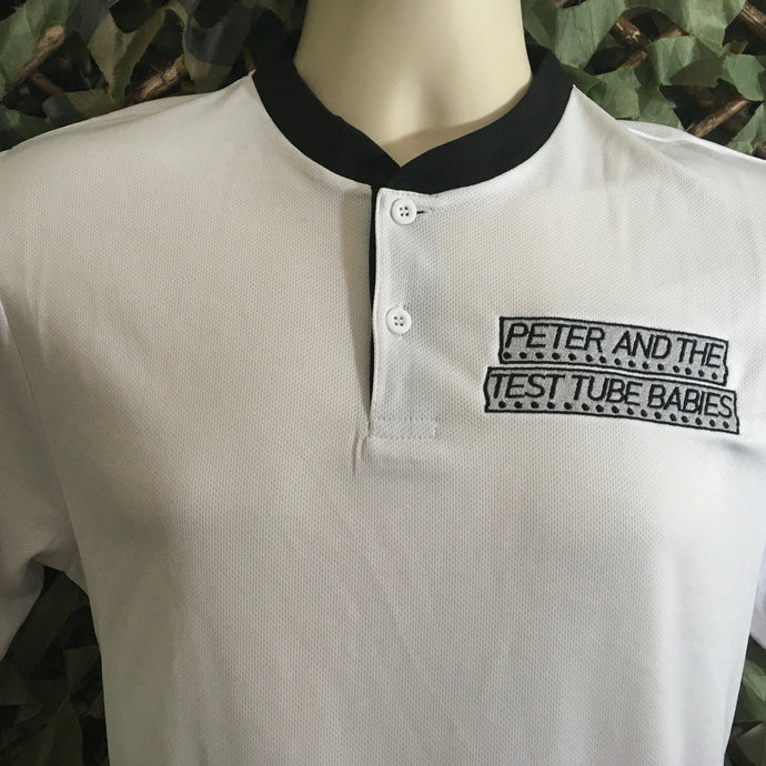 Peter & The Test Tube Babies - White  Sports Tee with Black Trim