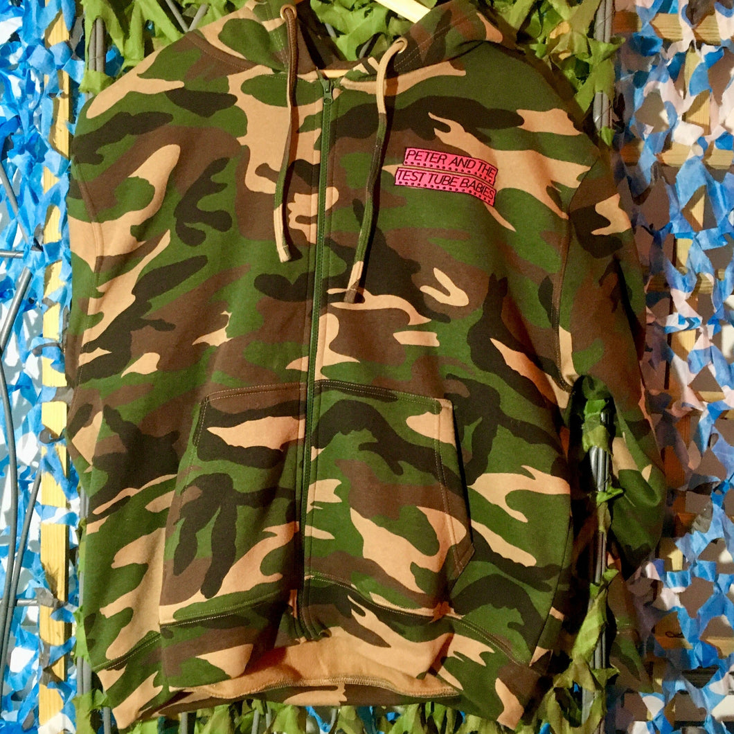 Peter & The Test-Tube Babies - Embroidered  Zip Camo Hoodie