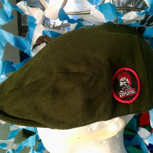 The Exploited - Mohican Skull - Olive Green - Moleskin Flat Cap