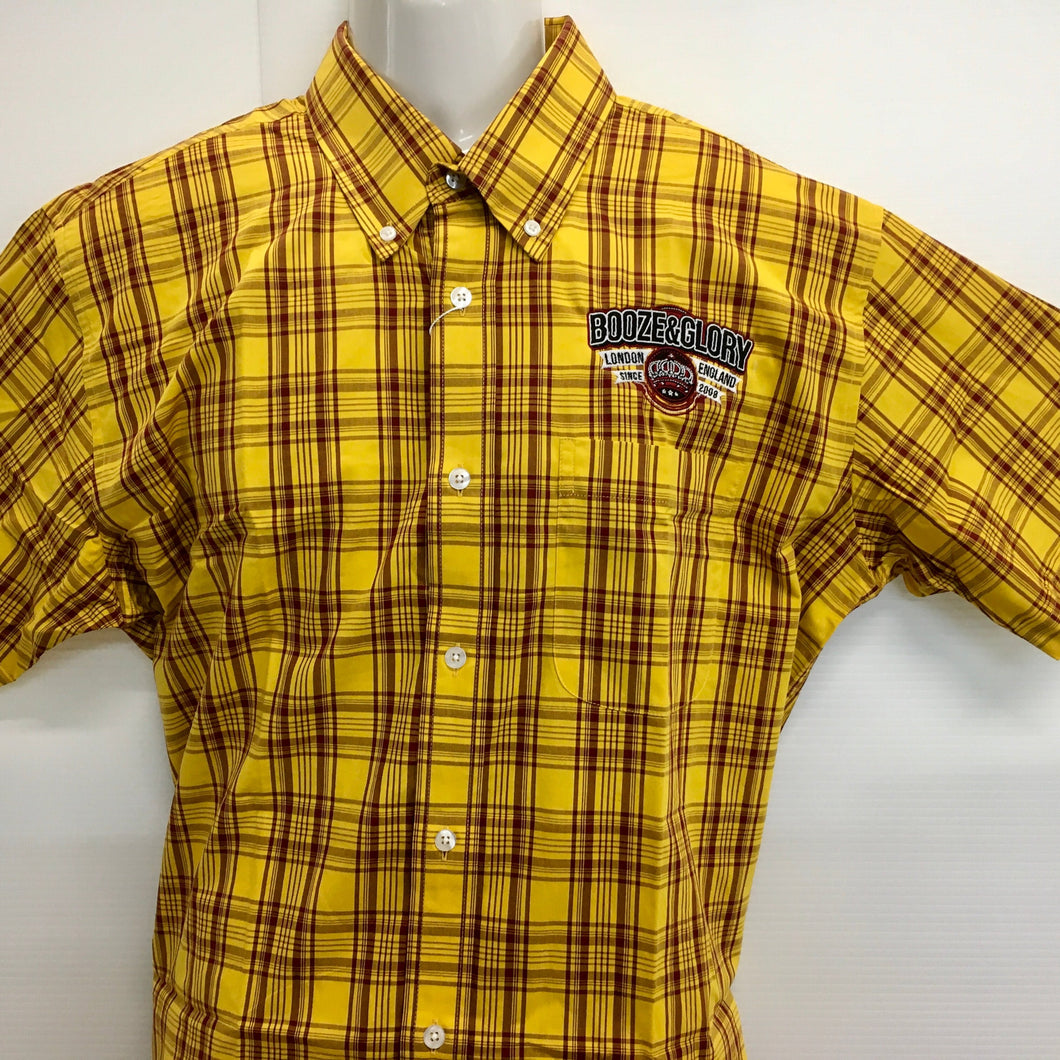 Booze & Glory  - Mens Burgundy & Mustard Check Shirt