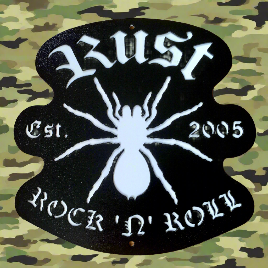 RUST - Black & White Spider Logo - Metal Wall Art