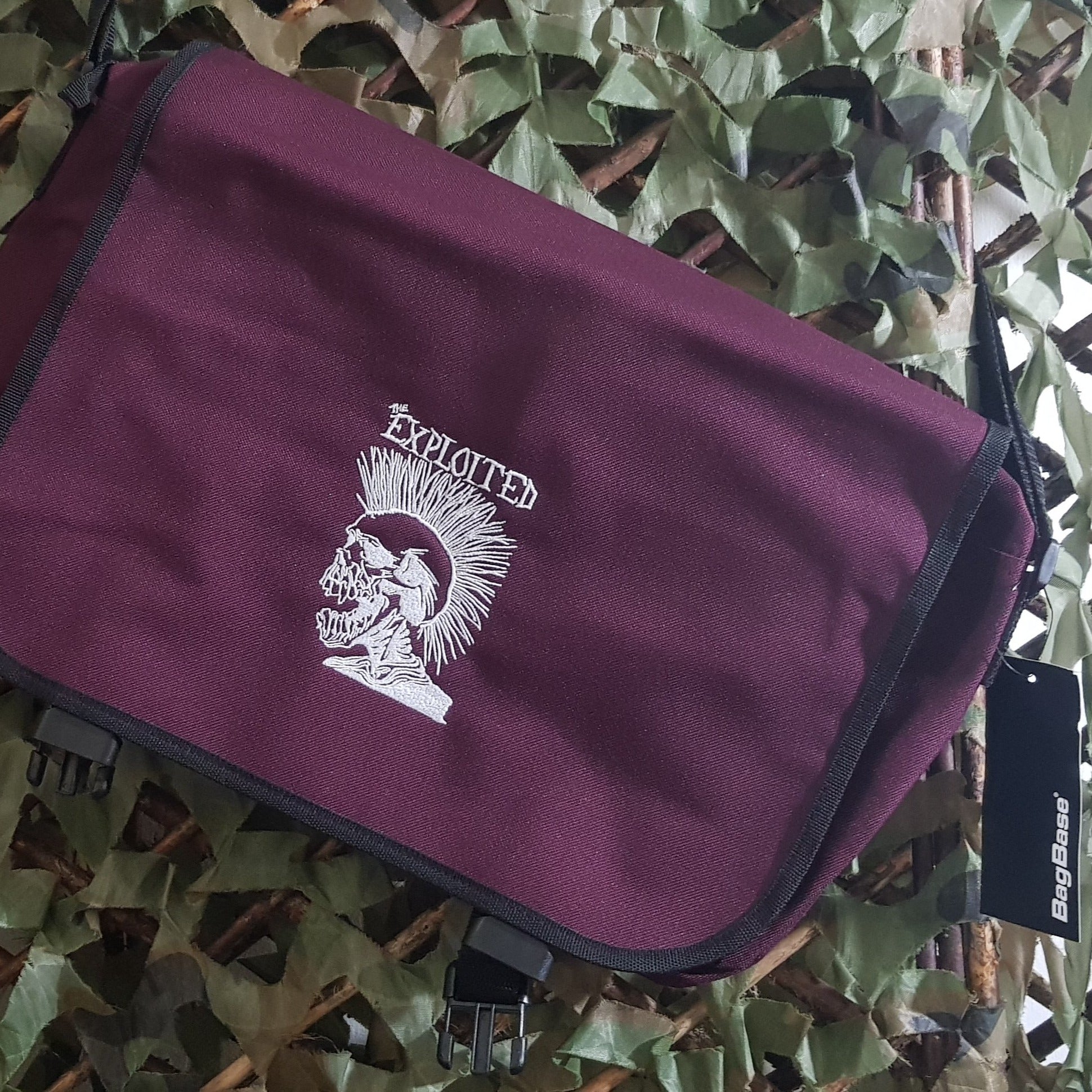 Expl0ited Merch The Exploited - Skull Logo - Maroon Canvas Messenger Bag – Mainstage Merch