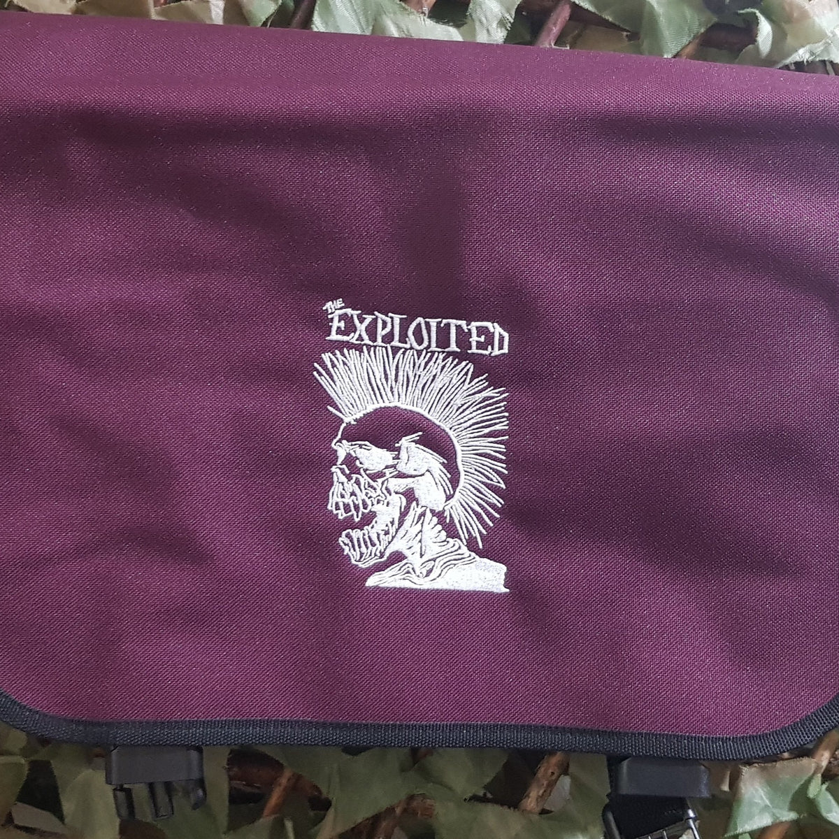 Expl0ited Merch The Exploited - Skull Logo - Maroon Canvas Messenger Bag – Mainstage Merch