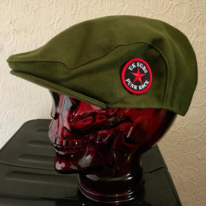 UK SUBS - Olive Green Moleskin Flat Cap with Embroidered Patch