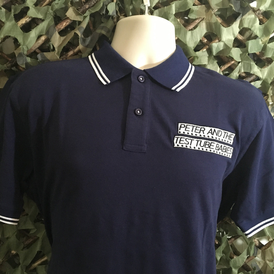 Peter & The Test-Tube Babies - Navy Polo with White Trim