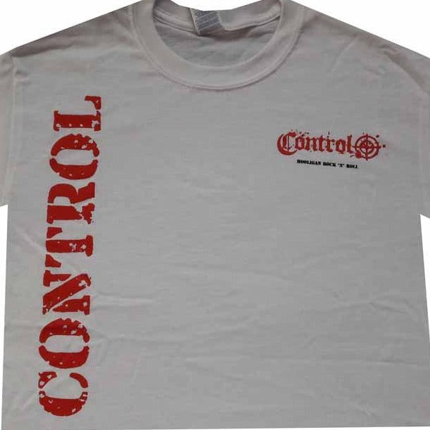 Control - White T-shirt - Red printed Vertical Logo