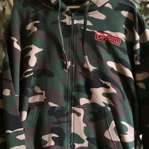 The Exploited - Zip Camo Hoodie with Red Logo