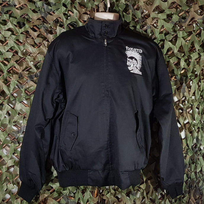 The Exploited - Black Harrington Jacket with Skull Logo Embroidery, Front & Back