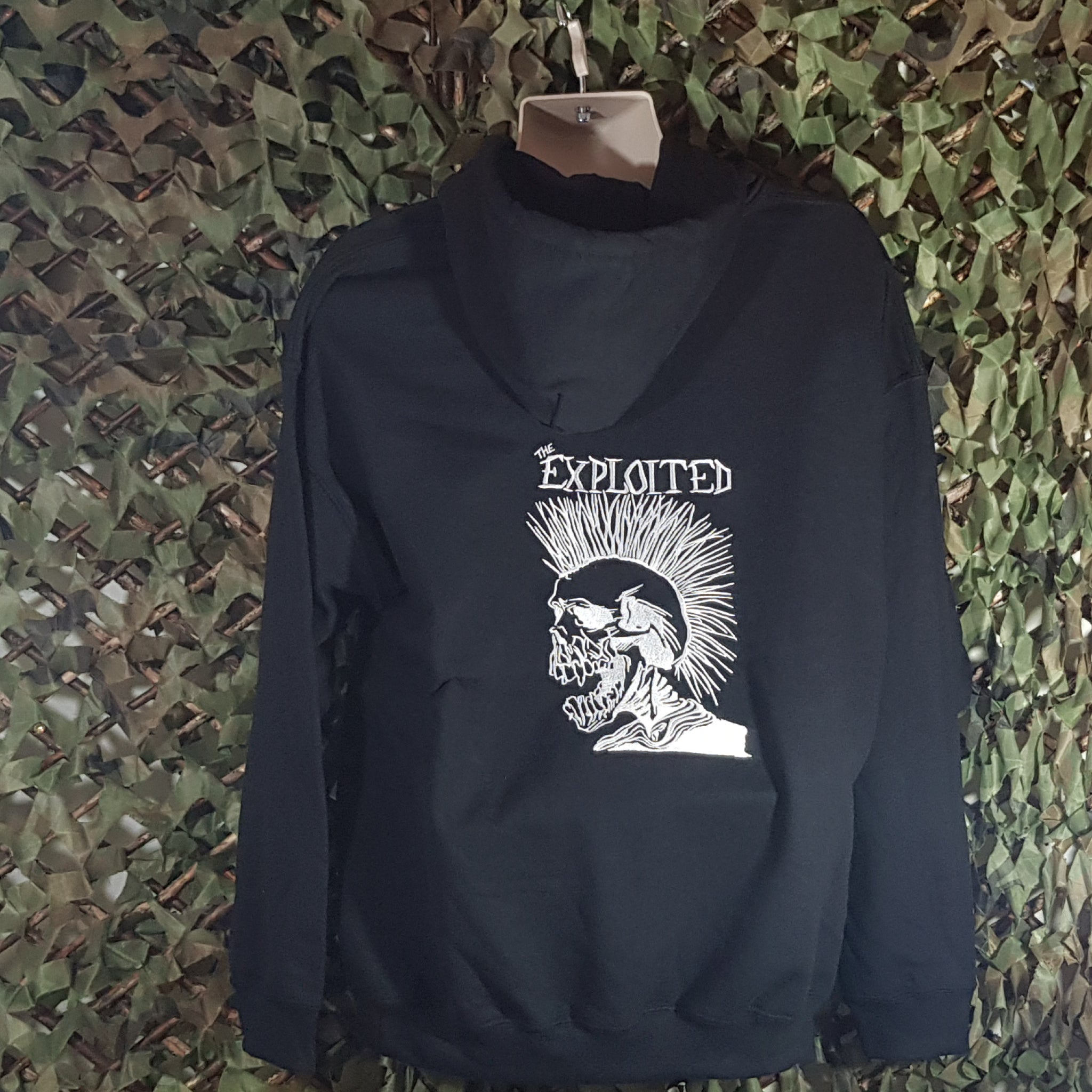 Expl0ited Merch The Exploited - Skull Hoodie with Front & Back Embroidery – Mainstage Merch