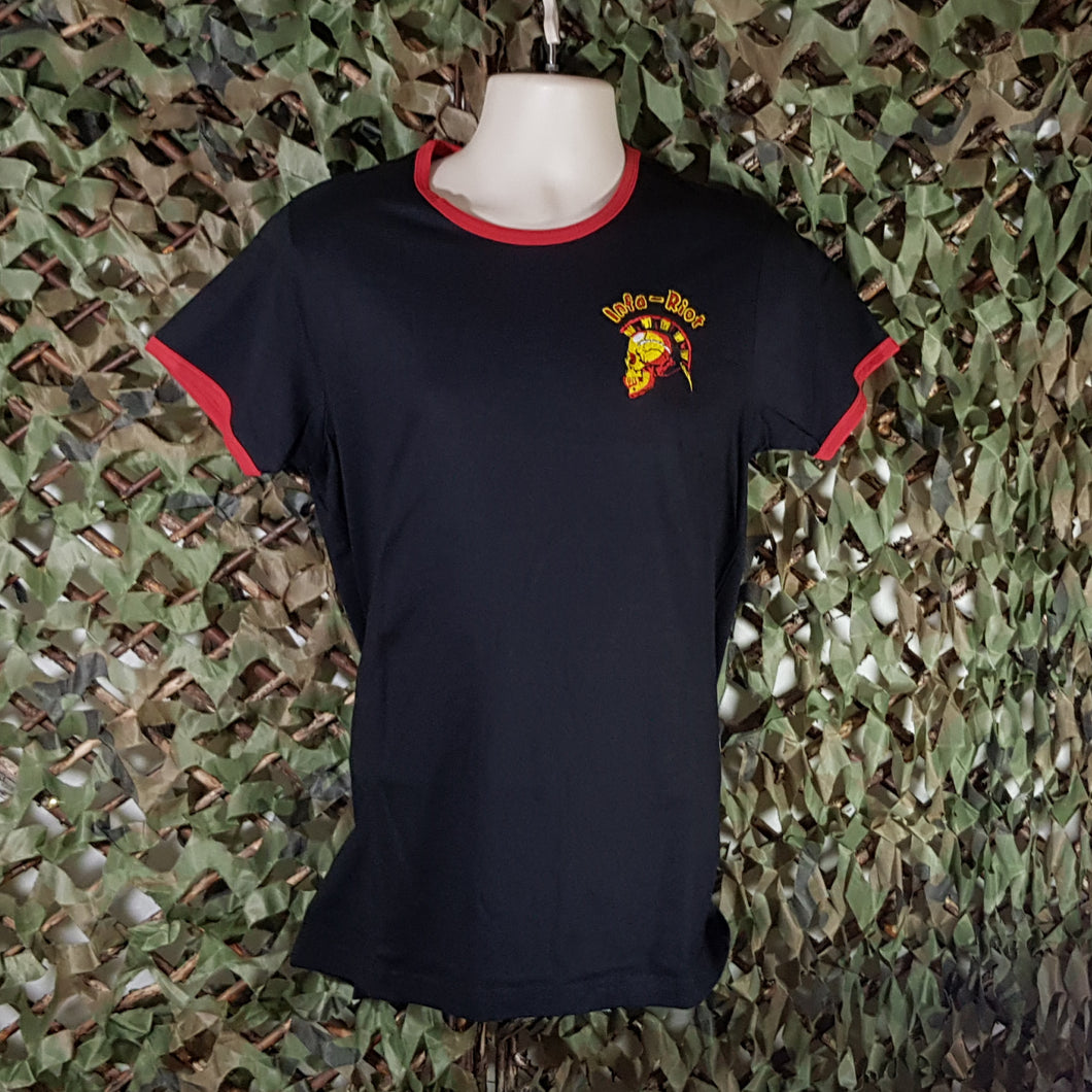 Infa Riot - Ringer Tee with Skull Logo Embroidery