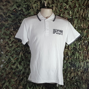 The Old Firm Casuals - Men's White Polo with Navy Trim & Embroidery